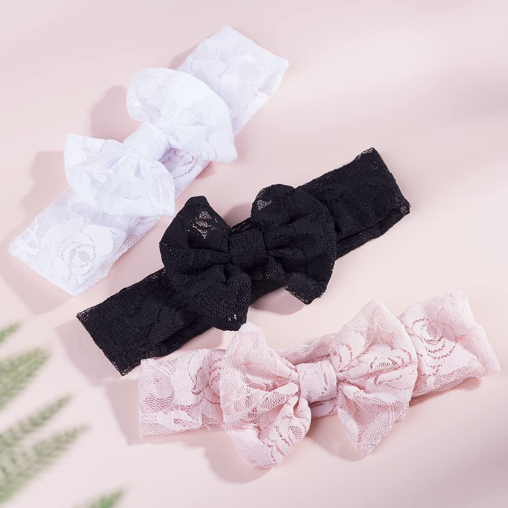 Qiansail Baby Girls Lace Bow Headband Elastics Bow Knot Hairband Headwrap For Newborn Infant Toddlers Kids (Black)