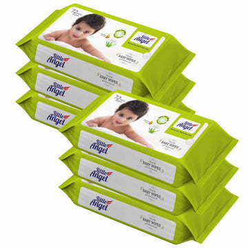Little Angel Gentle Soft Cleansing Baby Wipes 432 Count With Aloevera & Vitamin E, Combo Pack Of 6, 72 Count/Pack