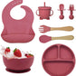 Zollyss Baby Feeding Set, 8Piece Silicone Dinnerware, FoodGrade Materials, Adjustable Bib With Catcher, Suitable For 6+ Months