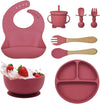 Zollyss Baby Feeding Set, 8Piece Silicone Dinnerware, FoodGrade Materials, Adjustable Bib With Catcher, Suitable For 6+ Months