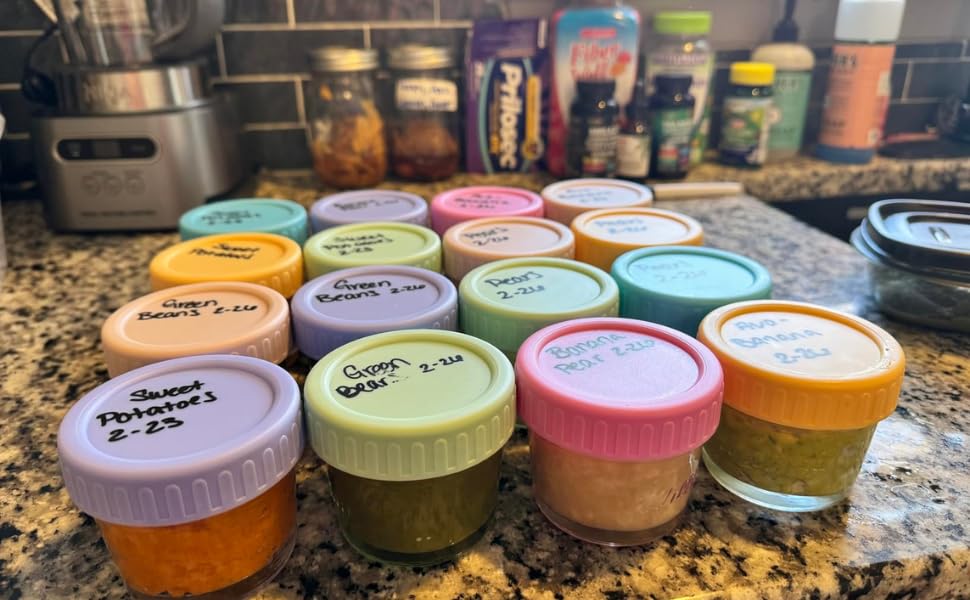 Willdan Glass Baby Food Storage Jars W/Lids (4 Oz, 6 Pack Set) Snack, Puree, Reusable Small Containers, Breast Milk, Fridge Or F