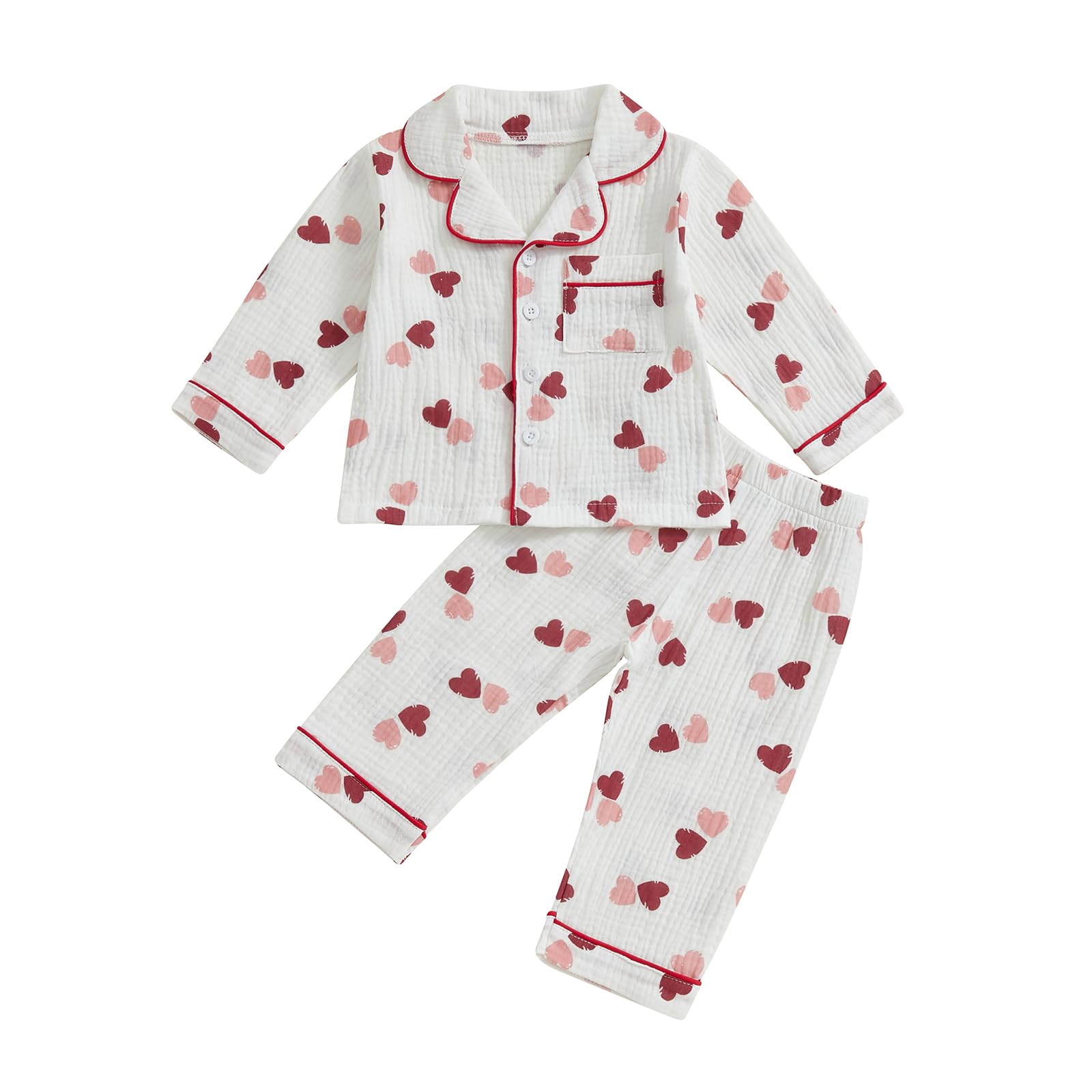 Nokpsedcb Toddler Boy Girl Valentines Pajamas Cute Heart Print Long Sleeves Shirt And Elastic Pants Loungewear Sleepwear (Red He