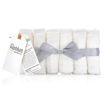 Parker Baby Washcloths - 6 Pack Of 100% Cotton Muslin Wash Cloths - Soft, Absorbent And Natural - White