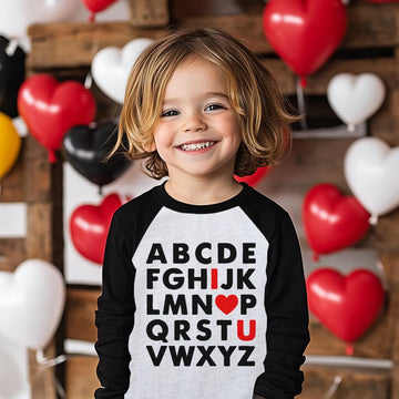 Valentine'S Day Outfit Alphabet Abc I Love U Shirt Boy Girls Kids Long Sleeve Cotton Heart Tops, Red 6 Years
