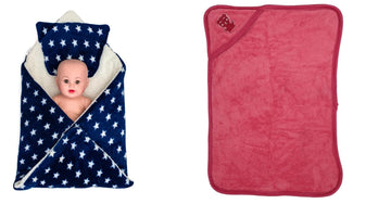 CTMKIDS Baby Wrap with Cushion Cap for Kids 74x84 cm  Navy Blue & Hooded Baby Blanket for Kids 66x92 cm  Carrot
