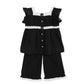 Cherry Crumble Black Solid 100% Cotton Short Sleeves Square Neck Night Wear Regular Fit Lace Summer Nightsuit for Girls