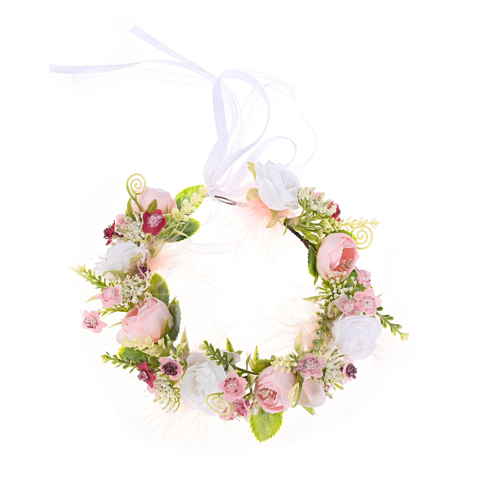 Funsveta Baby Girls Flower Crown Flower Girl Headpiece Boho Little Wreaths For Weddings, Family Photography (Flower Red And Whit