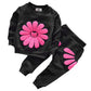 Toddler Baby Girls Sunflower Clothes Set Long Sleeve Top And Pants 2Pcs Outfits Fall Clothes (Black,Age 2T)