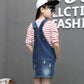 Kidscool Space Girls Bibs Pocket Adjustable Straps Casual Jean Overall Dress,Blue,6-7 Years