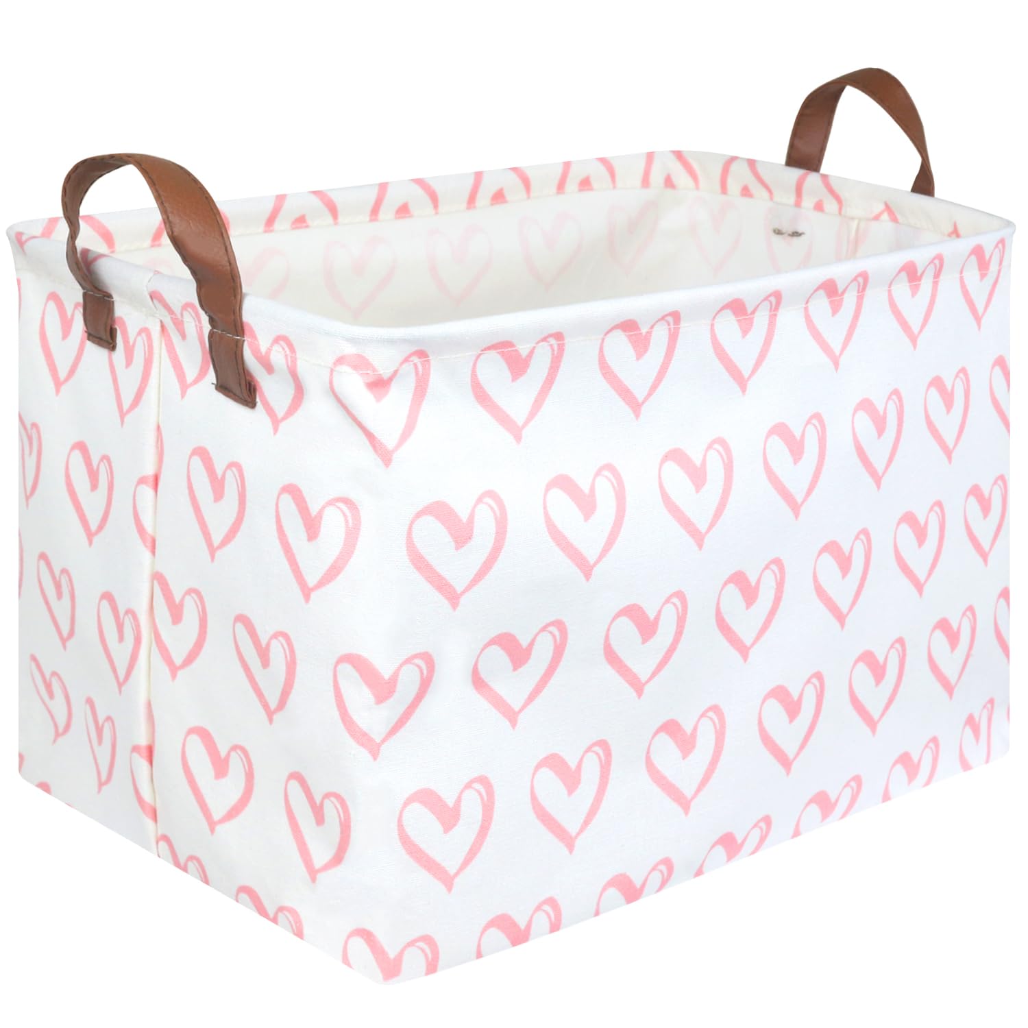 Fxolcshe Rectangular Baby Girl Basket,Baby Gift Basket Empty,Pink Gift Basket With Handle Organizer,Heart Print Easter Basket,Gi