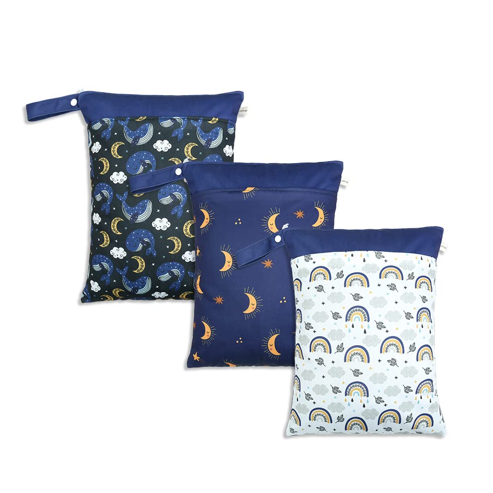 KKTAPOS Wet Dry Bags for Baby Cloth Diapers - Waterproof Reusable Washable Travel Bags, Gym Bag, Pool, Daycare Soiled Baby Items