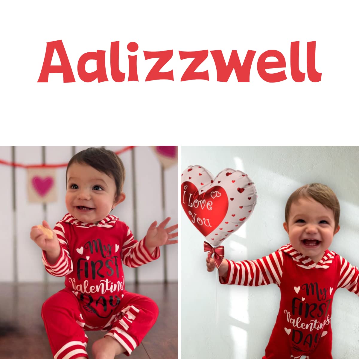 Aalizzwell Newborn Baby Boys Girls First Valentines Day My Clothes Hooded Romper Heart Hoodie Outfit Nb Clothing