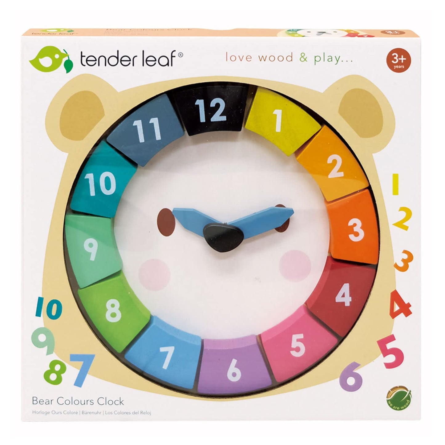 Tender Leaf Toys - 12 Pcs Bear Colors Clock, Early Learning Time, Educational Learning Clock Toy - Wooden Clock, Lovely Shapes -