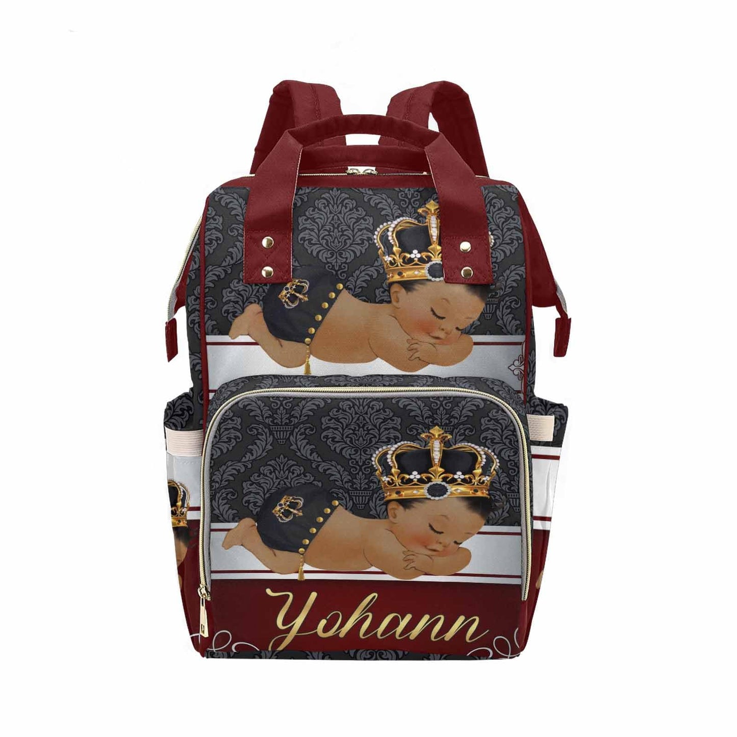 M Yescustom Personalized Baby Diaper Bag, Vintage Custom Red Crown Prince Diaper Bag With Name, Waterproof Diaper Bag Backpack M