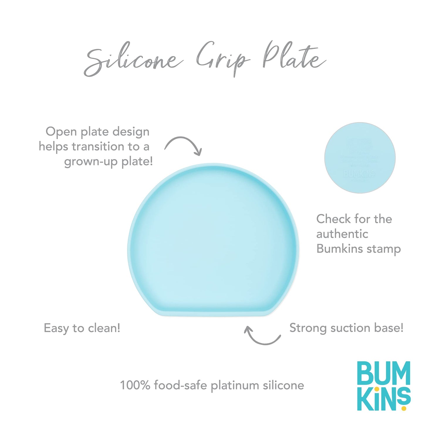 Bumkins Toddler and Baby Suction Plate, Silicone Grip Plate for Babies and Kids, Baby Led Weaning, Children Feeding Supplies, No