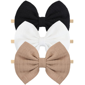 Ncmama Baby Girls Headbands Newborns Bows Elastic Nylon Hairbands For Infants Toddlers Hair Accessories,Pack Of 3 (Type A)