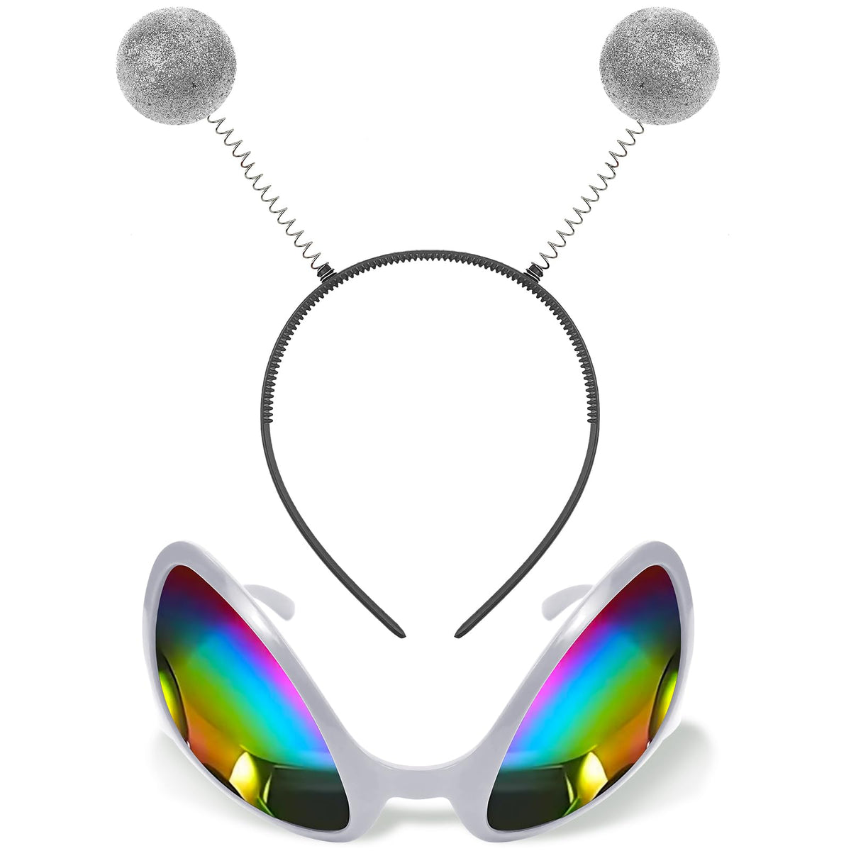 Silver Alien Headband Alien Glasses Set Boppers Antenna Headband Rainb ...