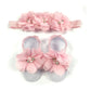 Allydrew Baby Girl Barefoot Flower Sandals & Headbands Set Chiffon Flower Baby Sandals - Princess (Set Of 4),One Size