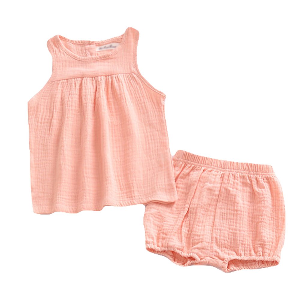 Looly Baby Outfits Unisex Girls Boys Cotton Linen Blend Tank Tops And Bloomers 100,Pink