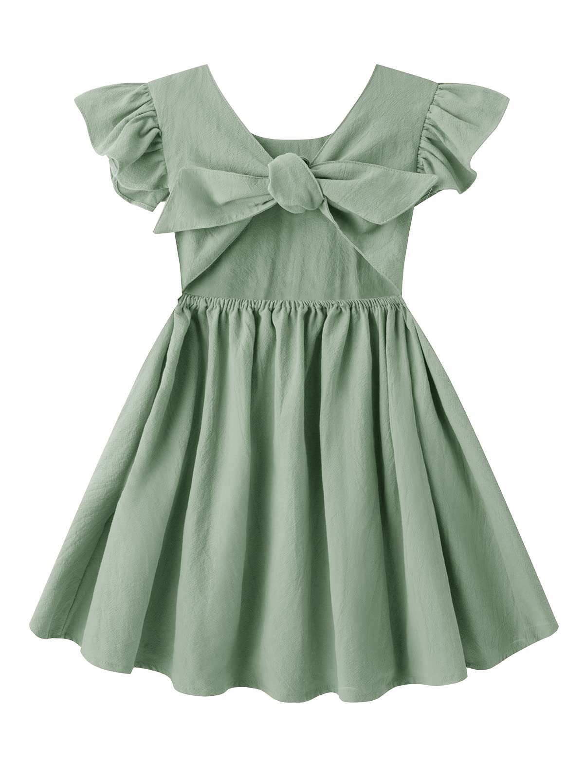 Dutebare Toddler Girls Dress Cotton Linen Ruffle Halter Sleeveless Kids Casual Summer Beach Party Dresses Green 130