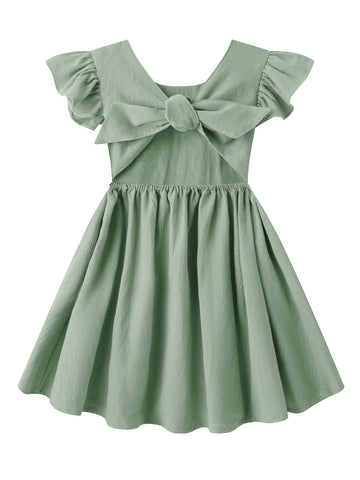 Dutebare Toddler Girls Dress Cotton Linen Ruffle Halter Sleeveless Kids Casual Summer Beach Party Dresses Green 130