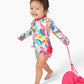 Rufflebutts Baby Girls Upf 50+ Sun Protection Novelty Print Long Sleeve One Piece Rash Guard Swimsuit With Zipper - Tropical Adv