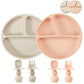 PandaEar 2 Pack Silicone Divided Suction Plates with 2 Spoons 2 Forks for Babies & Toddlers | Baby Led Weaning Supplies Self Fee