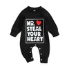 Twopumpkin Newborn First Valentines Outfit Baby Girl Boy Mr Steal Your Heart Long Sleeve Romper Jumpsuit Valentines Clothes (Bla