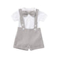 Rushaibar Baby Boys Formal Outfits Suit Set Romper Suspenders Shorts Pants Bowtie Wedding Tuxedo Cake Smash Clothes Grey 0-6 Mon