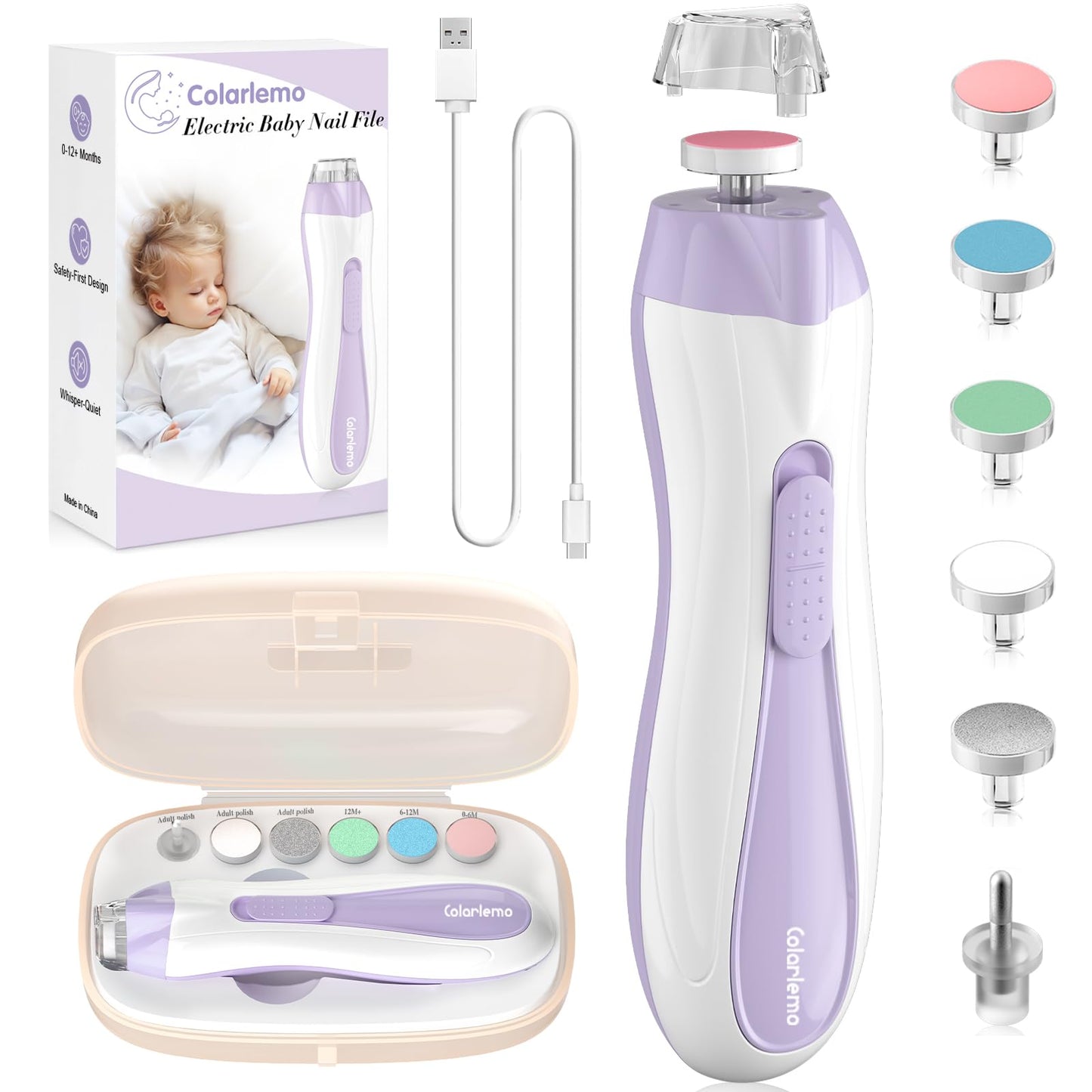 Colarlemo Rechargeable Baby Nail Trimmer Electric Baby Nail File, 15-In-1 Nail Clippers Filer Buffer Kit With Dust Cover Led Lig