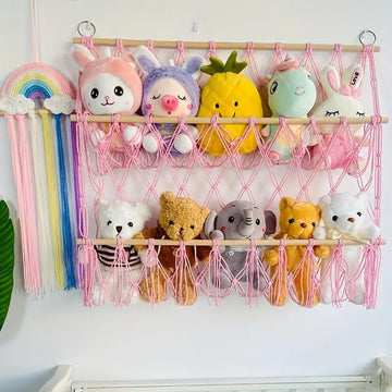 Waterlily House  Organizer Mesh, Bohemian Net Organizer, Stuffed, Toy Storage Hammock, Rainbow Stuffed Animal Hammock Macrame f