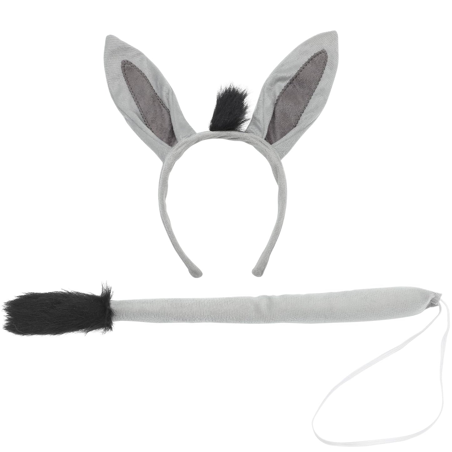 JOINPAYA Donkey Costume Set: Donkey Ears Headband Tail Soft for Dress Up Party Halloween Birthday Cosplay 9.82in, Grey Black