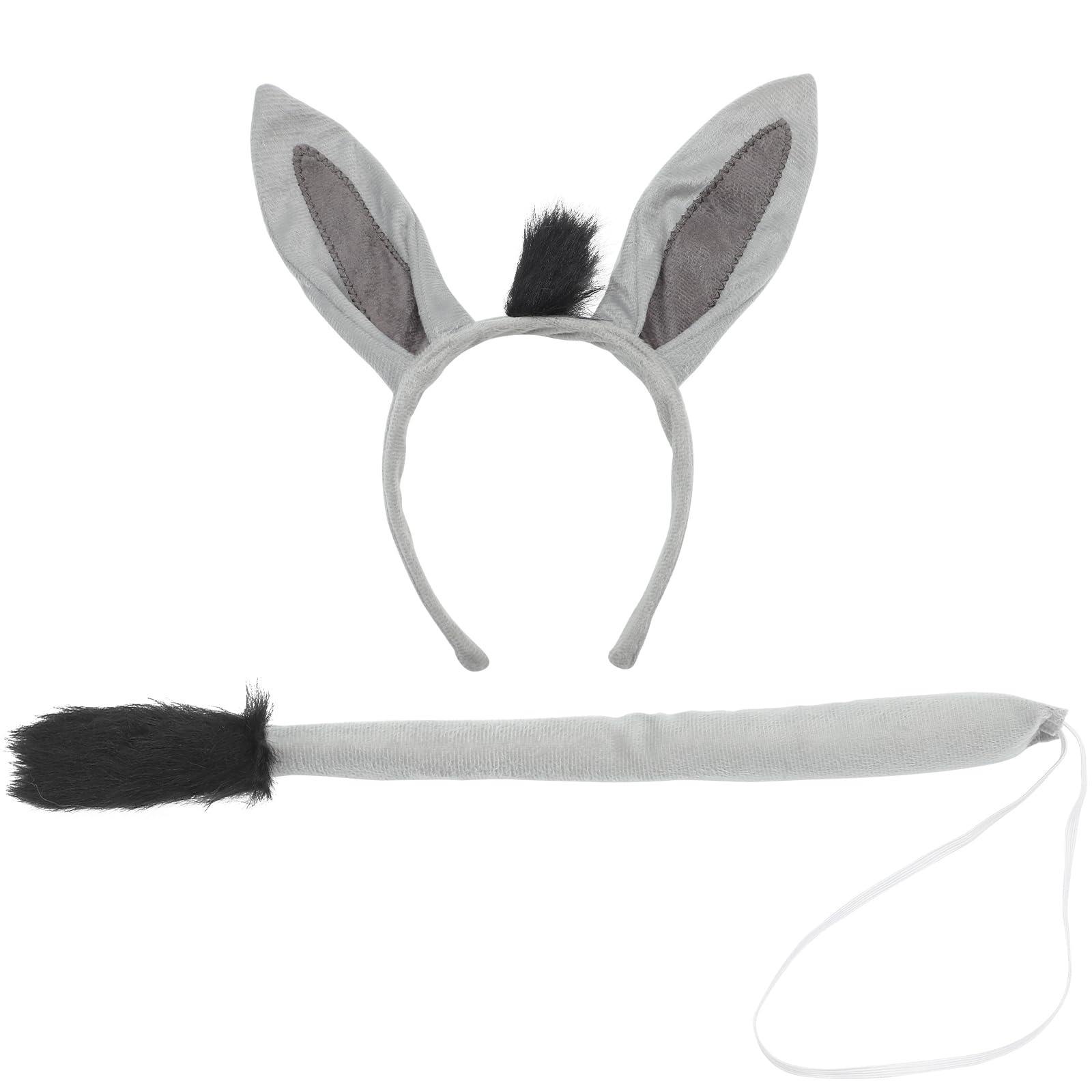JOINPAYA Donkey Costume Set: Donkey Ears Headband Tail Soft for Dress Up Party Halloween Birthday Cosplay 9.82in, Grey Black