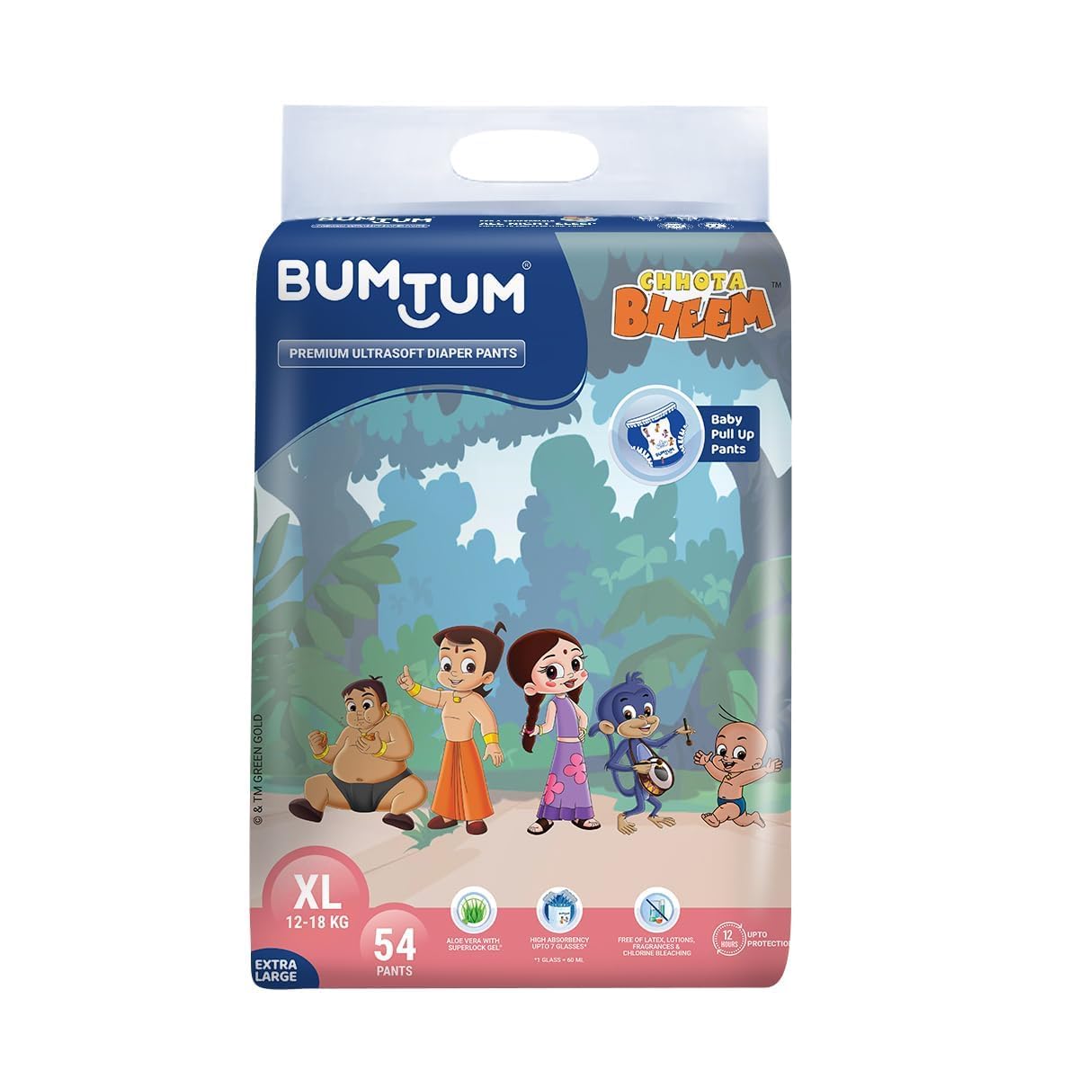 Bumtum Chota Bheem Xl Baby Diaper Pants, 54 Count, Leakage Protection Infused With Aloe Vera, Cottony Soft High Absorb Technolog