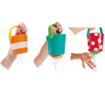 Hape Happy Buckets Set | Three Water Wheel Bath Time Toys for Toddlers, Multicolor