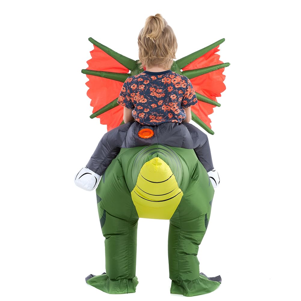 Hsctek Inflatable Dinosaur Costume Kids Boys Girls, Inflatable Blow Up Riding Dilophosaurus Costume Child, Ride On Halloween Cos
