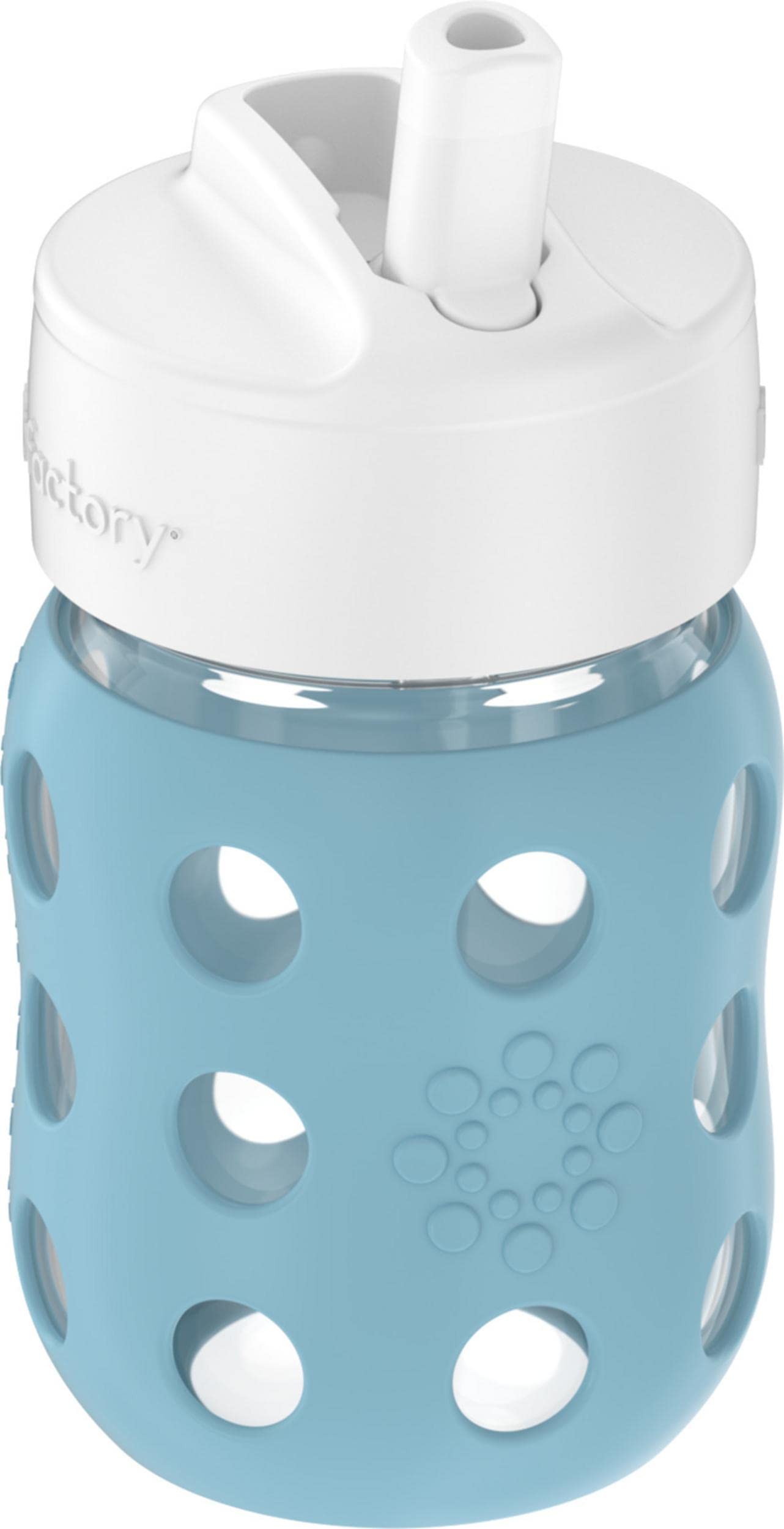 Lifefactory 8-Ounce Wide Neck Glass Baby Bottle With Protective Silicone Sleeve And Pivot Straw Cap, Denim (Lg2241Wde4)