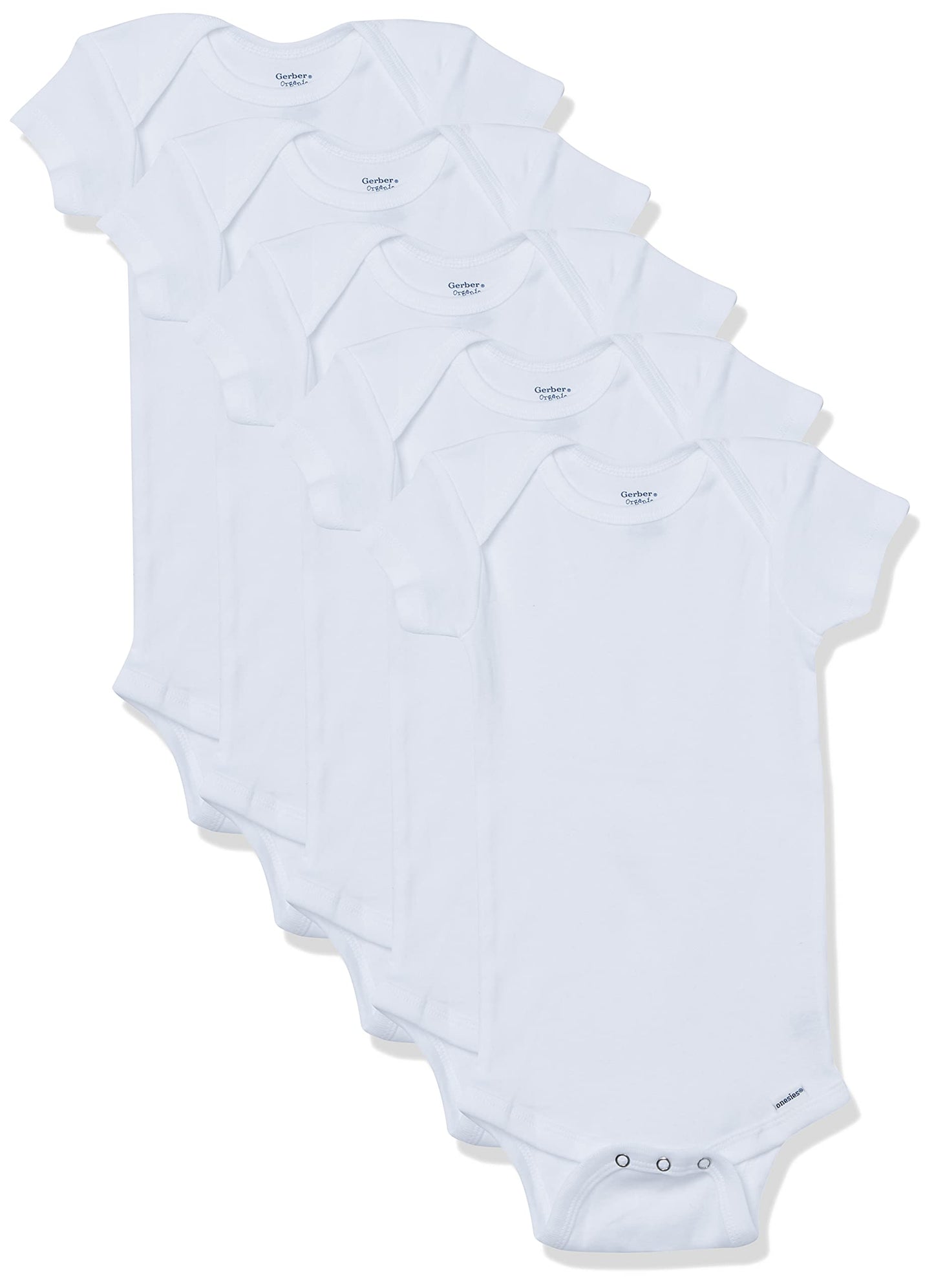 Gerber Unisex Baby 5-Pack Short Sleeve Variety Onesies Bodysuits Short Sleeve White 12 Months