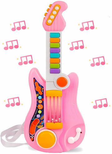 Kids Guitar, Perkidern Kids Electric Guitar Toy Toddler Guitar with Piano Mode Baby Guitar Children Guitar with Strap and Lights