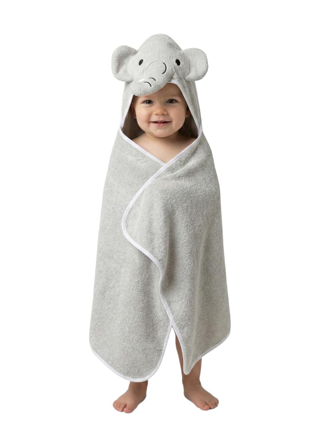 Creeva Cuddle Baby/Kids Hooded Bath Towel In Grey  Soft Cotton With Cute Elephant Face & 3D Ears 100% Cotton, Super Absorbent B