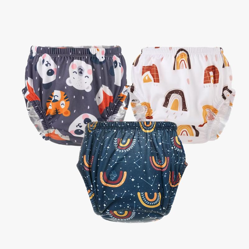 CrawlIn Reusable Adjustable Swim Diaper Combo  Pack Of 3 Printed Underpants For Infant Boys & Girls | L | Color 4
