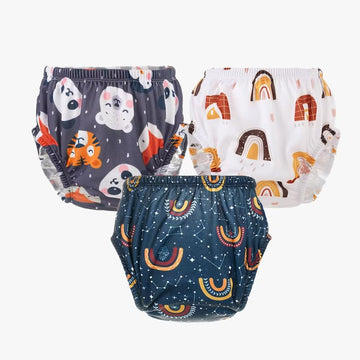 Teeny Weeny Reusable Adjustable Swim Diaper Combo  Pack Of 3 Printed Underpants For Infant Boys & Girls | S | Color 4