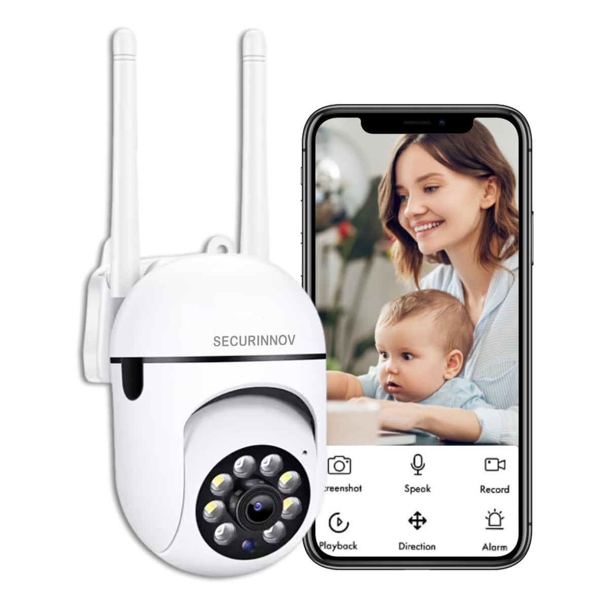 Securinnov 4Mp Fhd Wifi Indoor Mini Ptz Security Camera | Color Light Vision | 360 Ptz Rotation | Motion Tracking | Two Way Audi