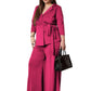 SASSAFRAS Curve Womens Plus Size Fuchsia Knotted Wrap Top With Straight PantsXXL