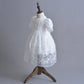 Newborn Baby Girls 3Pcs Organza Lace-Overlay Christening Gown Baptism Dress Formal Dress Outfit With Bonnet Ivory 6M