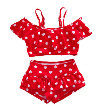 Baby Girl Cute Swimsuits Red 2 Pieces White Dot Skirt Swimwear Sets (X-Large, Red)