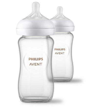 Philips Avent Natural Glass Baby Bottles With Natural Response Nipples (Medium Flow, Flow 3), 8Oz, 2-Pack, Scy913/02