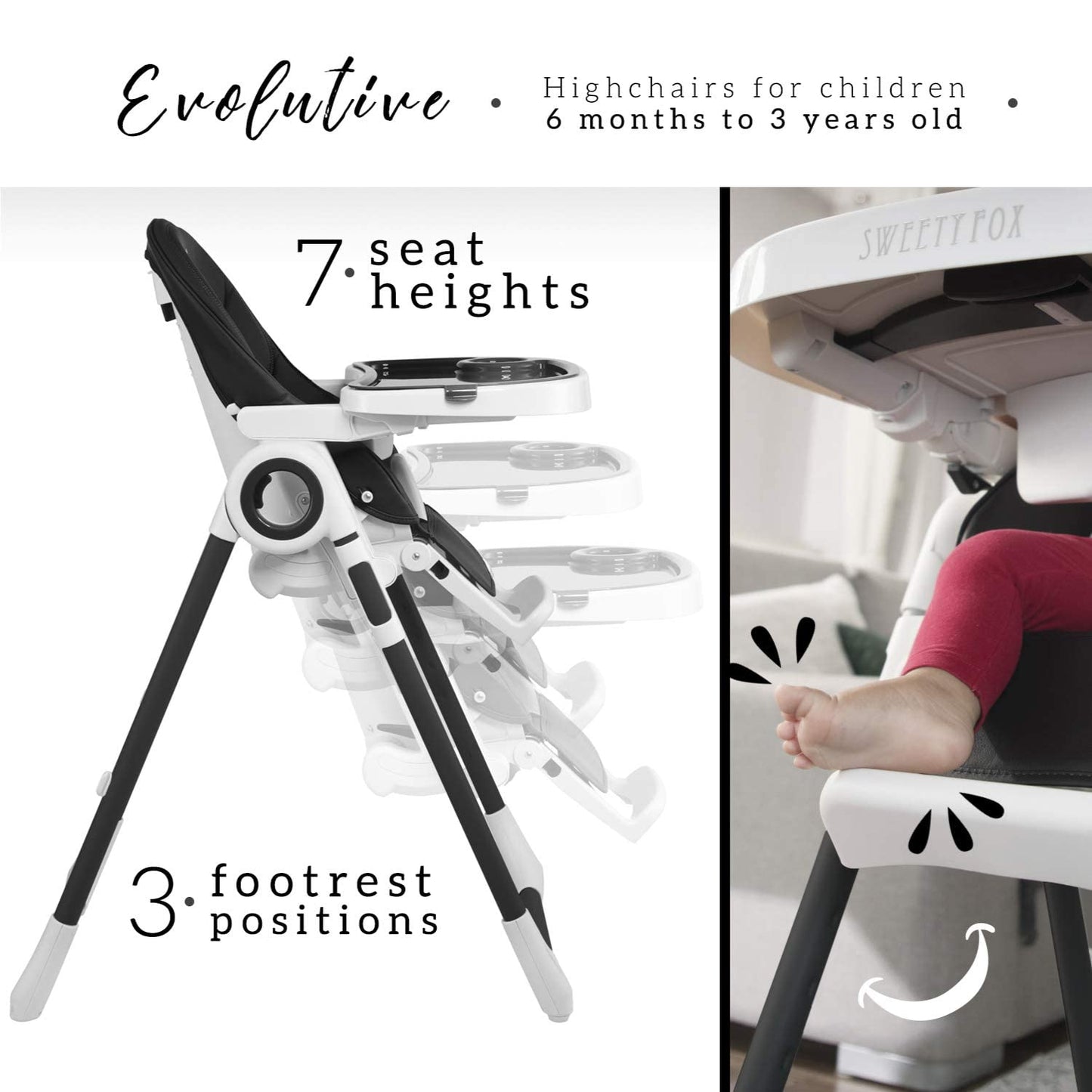 Sweety Fox Baby High Chair Adjustable To 7 Different Heights - Blue Baby Chair - Silla Para Comer De Bebe - Foldable High Chairs