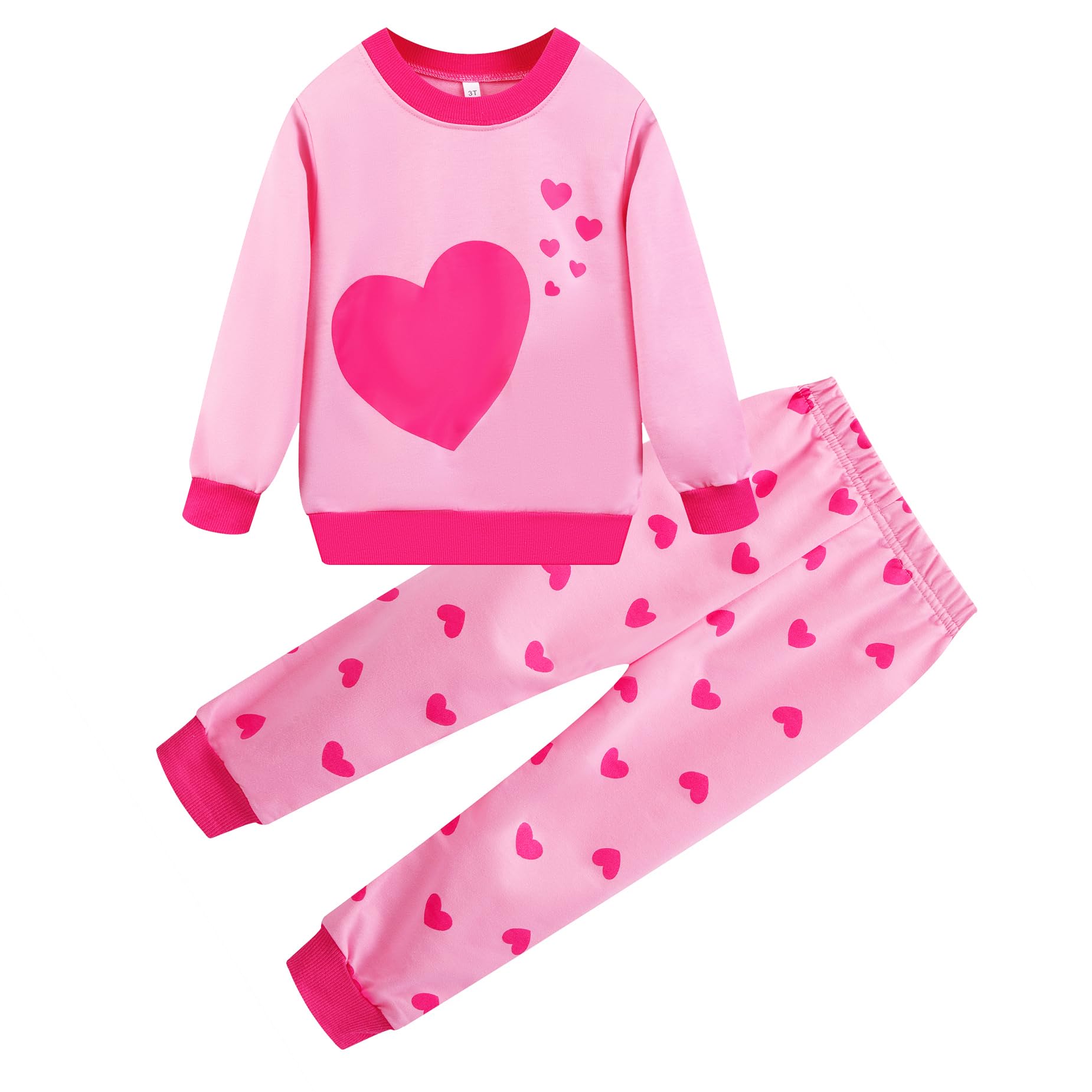 Retsugo Baby Girls Hearts Sweatsuit Fall Winter Clothes Set Long Sleeve Heart Sweatshirt Top And Pants Set Toddler Girl Valentin