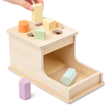 Busy edition Montessori Toys Object Permanence Box with 6 Wooden Blocks,Montessori Toys for Babies 6-12 Months,Wooden Baby Toys 